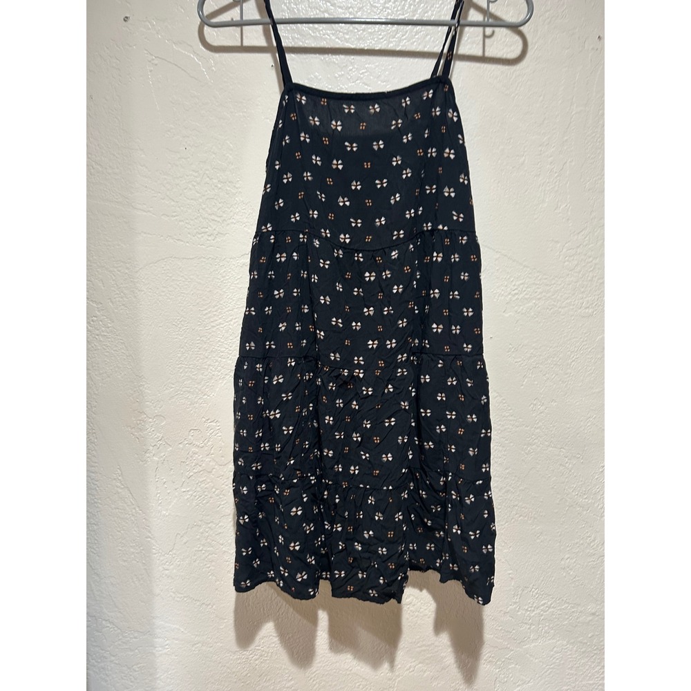 Old Navy Womens Black Tiered Mini Dress Small Geometric Print Adjustable Straps